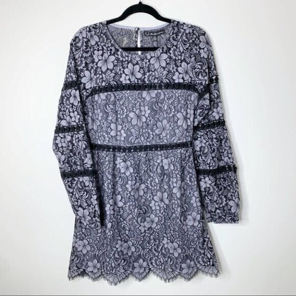 For Love and Lemons Theodora Bell Sleeve Mini Dress Lace Vintage Gray Size Small - Picture 7 of 16